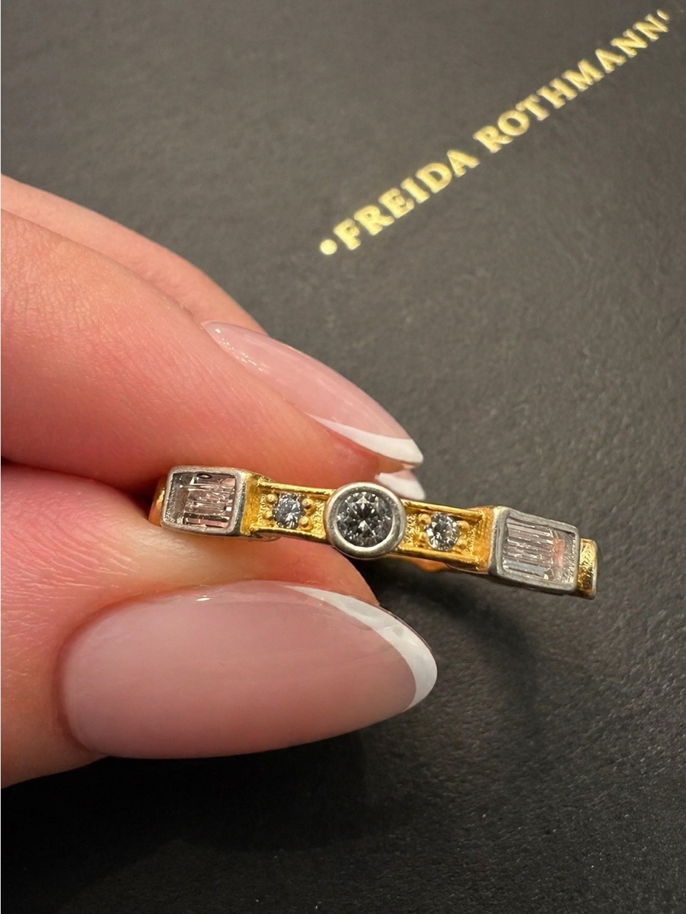 Freida Rothman Sterling Silver & Matte Gold Bezel Set Rectangular Stacking Ring - Picture 2 of 11
